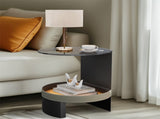 2 Tier Luxury Side End Table Glass Top Saddle Leather Storage Shelf Accent Table V767-CJ-X123