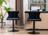 2x Height Adjustable Swivel Bar Stool Velvet Nailhead Barstool with Footrest V226-SW1812BK