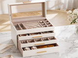 Embellir Jewellery Box 4 Layer Organiser Storage Case Glass Lid Drawers White JEW-BOX-4T-WH