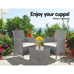 Gardeon 3PC Outdoor Bistro Set Patio Furniture Wicker Setting Chairs Table Cushion Grey ODF-BISTRO-RATTAN-GE