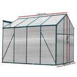 Green Fingers Greenhouse 2.52x1.9x1.83M Aluminium Polycarbonate Green House Garden Shed GH-ALU-252X190-GN-AB