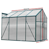 Green Fingers Greenhouse 2.52x1.9x1.83M Aluminium Polycarbonate Green House Garden Shed GH-ALU-252X190-GN-AB