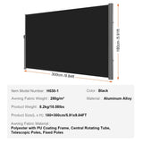 VEVOR Retractable Side Awning 71''x 118'' Patio Screen Fence Divider Fencing V952-ZYPF180X300CMBK01V0