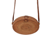 Handwoven Round Rattan Bag Tropical Beach Style Woven Shoulder Rattan Bag with Leather Strap 20cm V1294-YM0706-3117230158011