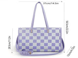 "Taro Mud Chessboard" light purple tote bag two-in-one handbag and cross-body bag, can hold a V1102-HEBB-005