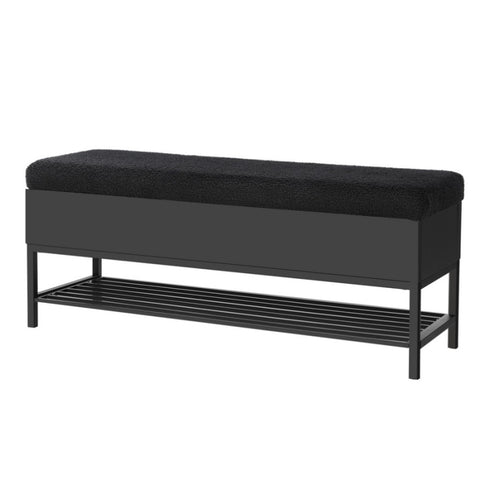 Artiss Storage Ottoman Blanket Box 110cm Boucle Shelf OTM-RTA-01-SHF-BK