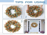 20 Inch Fall Wreath Harvest Orange Flowers Grain Wreath for Front Door, Everyday Lamb Ears Leaves V1258-DP02-C-2680