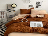 Brown 1.5m Bed Fitted Sheet Set with 200x230cm Duvet Cover - 4-Piece Bedding Set V888-ELOSUNG19088