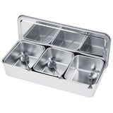 Household 3Grid Stainless Steel Seasoning Box Jar Spice Container Set with Spoons Cover V1294-YM0901-3118200093411