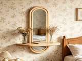 Double Layered Arched Wooden Wall Mirror Built-In Floating Shelf, Decorative Wall Mount Mirror V1369-AZ3-W-15357