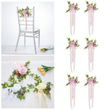 6 Pack Rose Chair Floral Decor With Chiffon Ribbon Green Foliage, Reusable Wedding Aisle Pew V1366-AZ2-W-16875