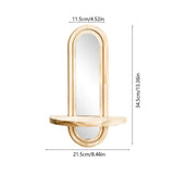 Double Layered Arched Wooden Wall Mirror Built-In Floating Shelf, Decorative Wall Mount Mirror V1369-AZ3-W-15357