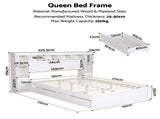 Artiss Queen Bed Frame with Storage Bookcase Headboard, USB & Type-C Ports & Drawers White WBED-F-BEDSIDE-WH-Q-ABC