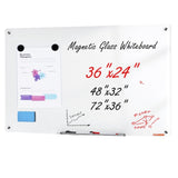 Magnetic Glass Whiteboard, Dry Erase Board 36"x24", Wall-Mounted Large White Glassboard Frameless, V952-CXGCBLBGHBL3CGGHBV0