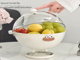 Beige Whimsical Covered Fruit Bowl with Flip Lid & Drainer - Cute Design Snack & Candy Dish for V888-ELOSUNG32430
