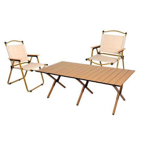 Levede Folding Camping Table Chair Set Oak OD1047