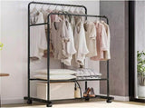 Heavy Thicken Metal Double Clothes Rail Sturdy Open Hanging Shelf Storage Rack V767-ZJJ211-BK-G3