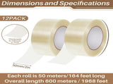 12 Rolls Filament Strapping Tape 5.7 Mil Heavy Duty Transparent Reinforced Fiberglass for Packaging V1259-DP01-A-1182
