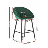 Artiss 4x Bar Stools Kitchen Dining Chair Counter Stool Tub Velvet Metal Green BA-K-1074-GNX4