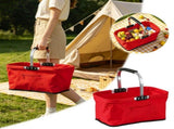Collapsible Shopping Basket Foldable Market Basket with Aluminum Frame Large Zip Side Pocket Oxford V1369-AZ3-W-15311