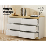 Artiss 6 Chest of Drawers Cabinet Dresser Table Tallboy Storage Bedroom White FUR-U-CDR-6D-WHWD-AB