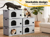 i.Pet Cat House Enclosed Shelter Plastic Nest Stackable Bench Box Outdoor Indoor Grey PET-CH-PE38-GY