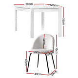 1 Artiss Dining Table and 4 Chairs Set White Sherpa DSET-120WH-VEL150-WHX4