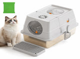 Light Grey Extra Large Stainless Steel Cat Litter Box, Foldable Covered Cat Litter Tray with Round V1243-MSPT144-LIGHTGRAY-L-OO