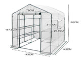 Greenhouse Walk-In Tunnel 3 Tier Planting Shelves 143x143x195cm Strong Stability with PE Cover V985-GREENHOUSE2
