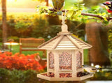Hexagon Shaped Wooden Hanging Bird Feeder With Sloped Roof Outdoor Garden Backyard Wild Bird Feeding V1366-AZ2-W-21282