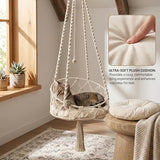 Hanging Cat Bed, Hanging Cat Hammock, Hand-Woven Swing with Soft Cushion & Pom-pom for Indoor V1107-135-21215