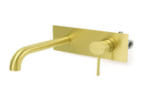 WELS Bathroom Round Wall Basin Mixer Vanity Sink Tap Spout Faucet Brushed Gold V1233-KRD301G