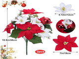 2PCS Christmas Artificial Flowers Poinsettia Bouquet Mixed Christmas Bush Winter Flowers Arrangment V1369-AZ3-W-12443