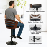 Sarantino Set of 2 Bentwood Walnut Barstool Leather Seat and Metal Base BAR-MLM-081-2