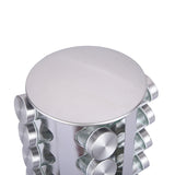 Modern stainless steel round-top rotating spice rack with 16 empty glass jars V888-ELOSUNG26118