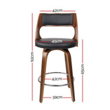 Artiss 2x Bar Stools Swivel Leather Chair 65cm BA-TW-8569-BKX2-AB