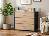 CARLA HOME 3 Drawer Tallboy Large Storage Cabinet - Brown - Rustic - Steel - Chest Drawers Tallboy V178-36453
