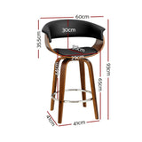 Artiss 2x Bar Stools Swivel PU Seat Wooden BA-TW-8201-BKX2