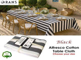 Rans Black Alfresco Stripes Cotton Tablecloth - Choose from 2 sizes 150cm x 300cm V442-RAN-TABLEC-ALFRESCO300CM-BLACK-RE