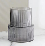 Grey Modern Two-Tier Ribbed Glass Vase - Elegant Cylindrical Flower Centrepiece for Home Decor V888-ELOSUNG32845