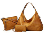 Women's Soft Leather Tote Bags 3pcs Fashion Handbag Wallet Shoulder Purse Set V1263-JX-3528
