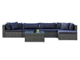 LONDON RATTAN 5 Seater Modular Outdoor Lounge Setting with Coffee Table, Ottoman, Grey V219-OTDOLSLR5SGY3