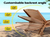 Gardeon Sun Lounge Lounger Table and Chairs Beach Chair HDPE Patio Outdoor Furniture Wheels Brown FF-LOUNGE-3HE-BR