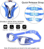 Blue Swim Goggles Set with Cap, Nose Clip, Earplugs & Case Anti-Fog UV Protection for Men & Women V1107-BLUE SWIM GOGGLES SET
