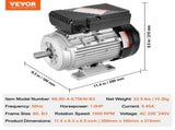 0.75KW Electric Motor 1400 rpm, AC 220240V 5.45A, 80, B3 Frame, Air Compressor Motor Single Phase, V952-TYJLIECDJ1406H7Z4V7