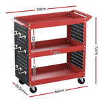 Giantz 3-Tier Tool Cart Storage Trolley Workshop Garage Pegboard Hooks Red TB-CART-3T-N-RD