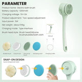Electric Shower Body Scrubber Brush with 4 Heads, IPX5 Waterproof Rechargeable Back Cleaner for V1107-CS-DDXZSL