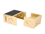Montessori Weaning Table and Chair Set, 3 In 1 Wooden Toddler Table and Chairs with Chalkboard, V952-ETDNZY1708118E4HMV0