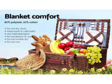 Alfresco 4 Person Picnic Basket Set Insulated Blanket Storage Bag PIC-BAS-4P-CO-BRBU