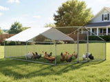 Metal Chicken Coop, 9.8x13.1x6.5 ft Large Walk-in Chicken Runs with Cover, Spire Roof Hen House V952-JSJS342MJDDMF1LS3001V0